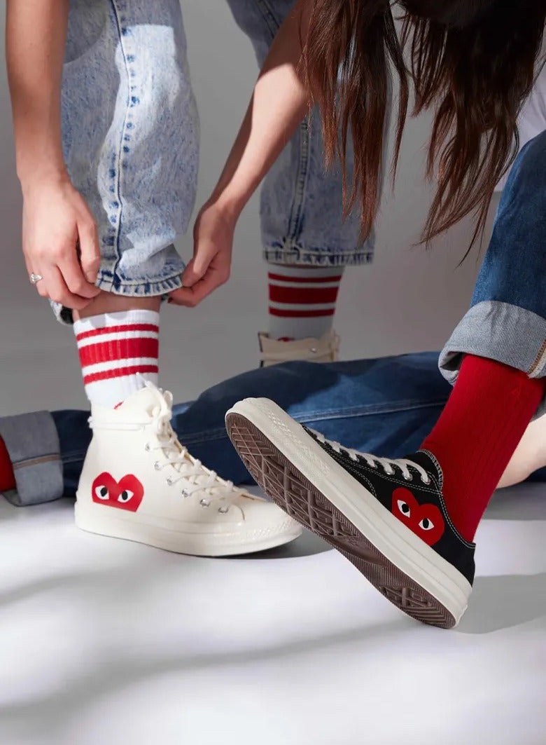 كونفرس CDG x CONVERSE 1970s تشاك تايلور أول ستار أوكسجين بلاي هاي توب أبيض للرجال/النساء/الطلاب - Image 2