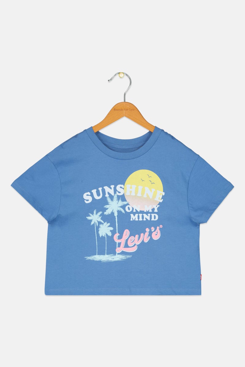 Levi's Kids Girl Round Neck Short Sleeve Graphic Print Top, Light Blue - Image 2