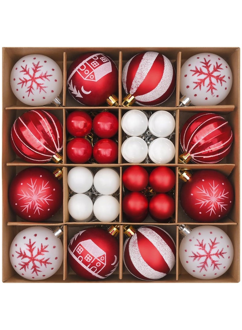 AUTOYSUR 44 Pcs Christmas Tree Balls Ornaments, Christmas Decorative Hanging Baubles for Home Party Holiday Wedding Tree Decorations (Red/White) - Image 5
