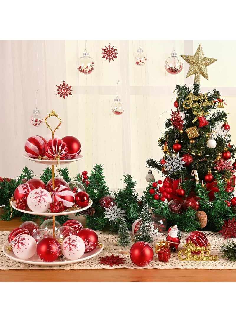 AUTOYSUR 44 Pcs Christmas Tree Balls Ornaments, Christmas Decorative Hanging Baubles for Home Party Holiday Wedding Tree Decorations (Red/White) - Image 3