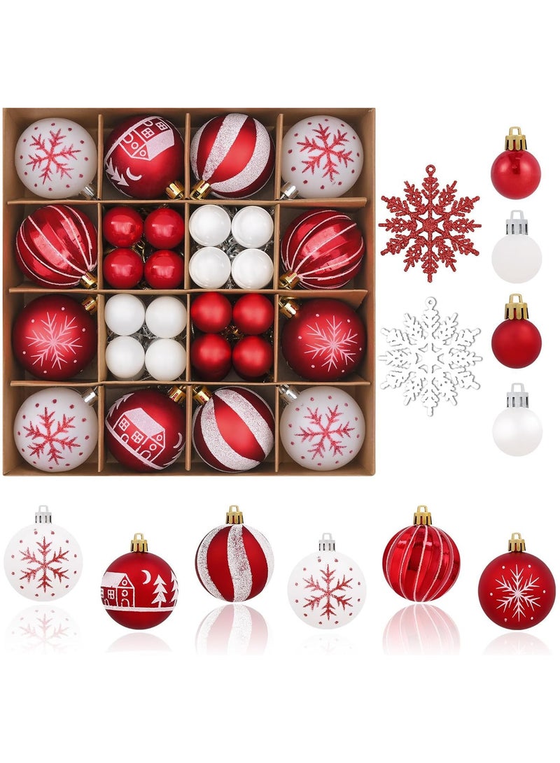 AUTOYSUR 44 Pcs Christmas Tree Balls Ornaments, Christmas Decorative Hanging Baubles for Home Party Holiday Wedding Tree Decorations (Red/White) - Image 1