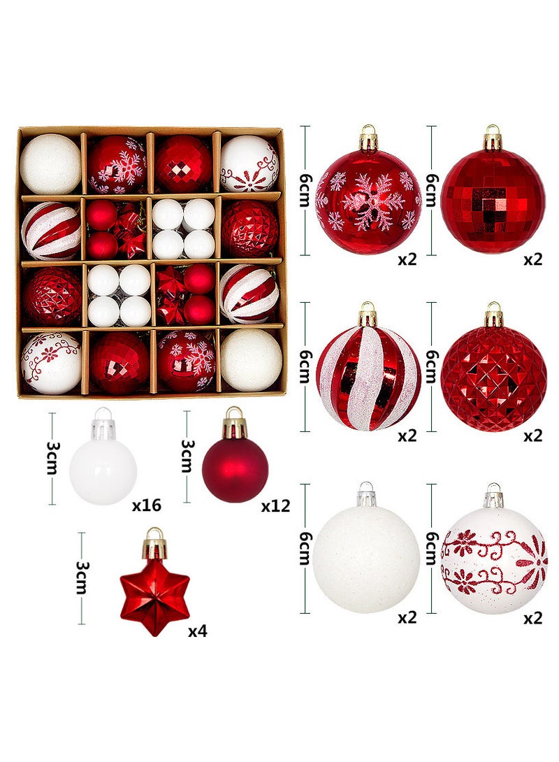 AUTOYSUR 44 Pcs Christmas Tree Balls Ornaments, Christmas Decorative Hanging Baubles for Home Party Holiday Wedding Tree Decorations (Red/White) - Image 2