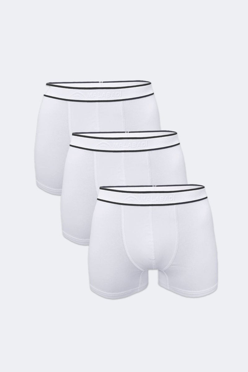 Malabadi Men's White 3 Piece Cotton Elastane Boxer 3M075  - Image 1