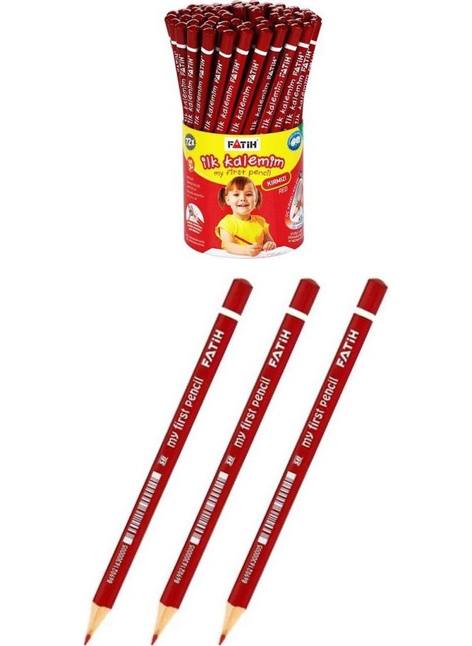 Fatih Jumbo Red Pencil 3 Pieces Red Cap Pencil Triangle Red Color Pencil My First Pencil  - Image 1