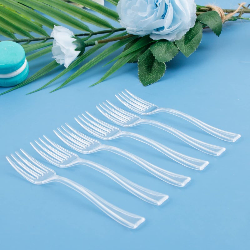WDF 300 Pieces Clear Plastic Mini Forks 4 Inches Clear Plastic Forks Heavy Duty Plastic Tasting Forks | Appetizer Forks (Clear Forks) - Image 1
