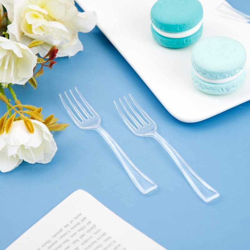 WDF 300 Pieces Clear Plastic Mini Forks 4 Inches Clear Plastic Forks Heavy Duty Plastic Tasting Forks | Appetizer Forks (Clear Forks) - Image 4
