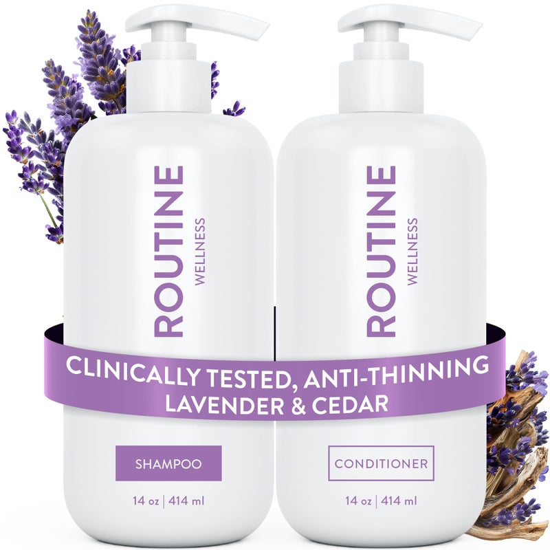 Routine Wellness Anti-Thinning Shampoo and Conditioner Set for Thinning Hair - Biotin DHT Blocker Women & Men - Color Safe Shampoo for Hair Loss & Healthier Hair - Lavender & Cedar (Pack of 2) - Image 1