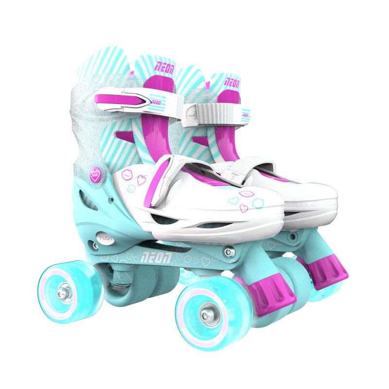Neon يولفوشن نيون كومبو كواد وزلاجات إنلاين 2 في 1 - أزرق مائل إلى الأخضر | زلاجات قابلة للتعديل للأطفال | تتحول من وضع التعلم إلى وضع الإنلاين | لا حاجة لأدوات | المقاسات الأمريكية 12-2 (NT09T4) - Image 2