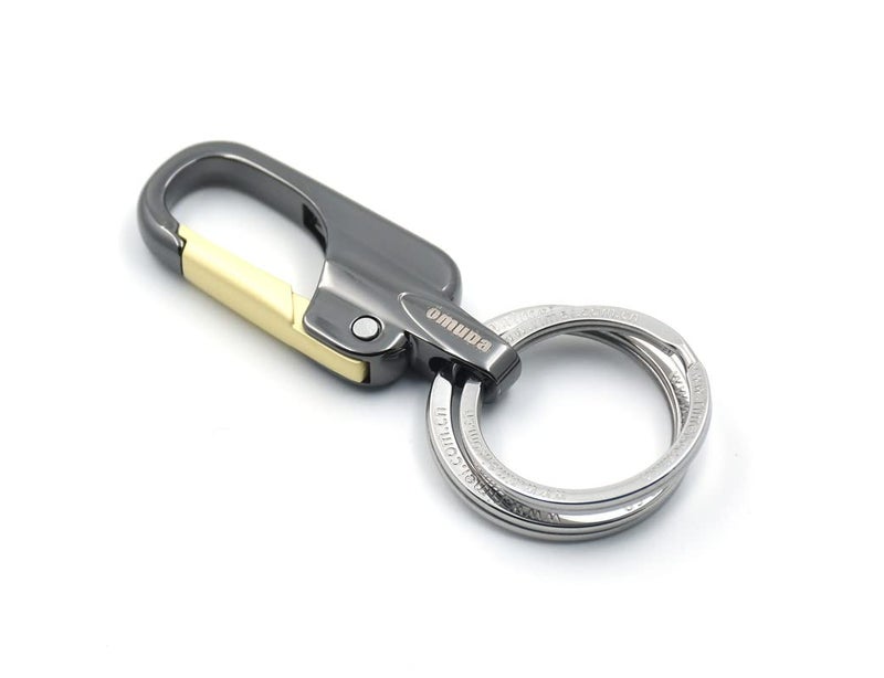 Omuda Stylish Hook Locking Silver Metal Carabiner Double Ring Hook Metal Key Chain for Men & Women - Image 2