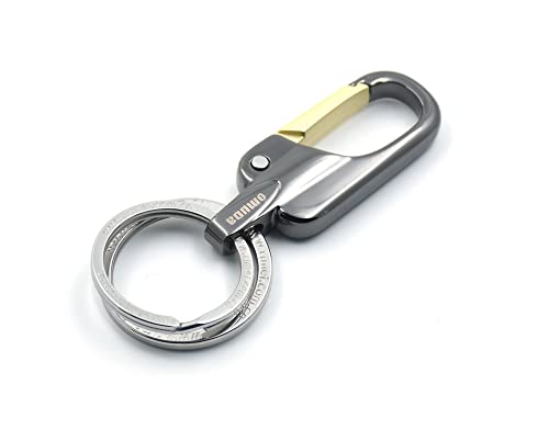 Omuda Stylish Hook Locking Silver Metal Carabiner Double Ring Hook Metal Key Chain for Men & Women - Image 3
