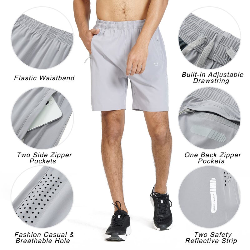 NORTHYARD Men's Athletic Running Shorts Quick Dry Workout Shorts 7"/ 5"/ 9" Lightweight Sports Gym Basketball Shorts Hiking Exercise Grey M - Image 5