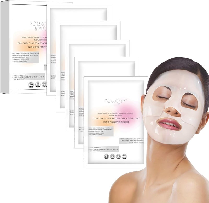 Zikra Hydrating Collagen Face Mask Firming Anti Wrinkles Moisturzing Face Masks Beauty for Nourishing Bio-Collagen Real Deep Collagen Overnight Mask Skincare 5 Sheets Per Box - Image 1