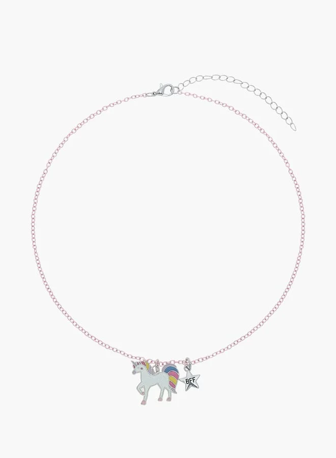 فلورا بيلا من شو إكسبرس قلادة يونيكورن لامعة للبنات مع قفل مخلب السلطعون - طقم من قطعتين