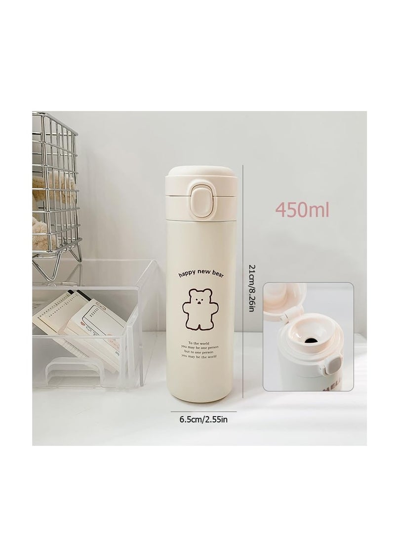 KASTWAVE - Thermos Water Bottle, Kawaii Bear Thermal Water Bottle, Leak Proof Insulated Water Bottle, Portable Stainless Steel Thermal Bottle with Cloth Cover Hot or Cold Drinks - Image 1