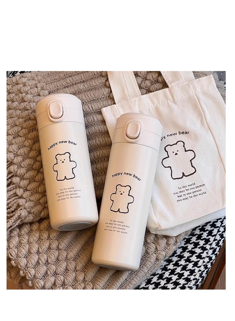 KASTWAVE - Thermos Water Bottle, Kawaii Bear Thermal Water Bottle, Leak Proof Insulated Water Bottle, Portable Stainless Steel Thermal Bottle with Cloth Cover Hot or Cold Drinks - Image 1