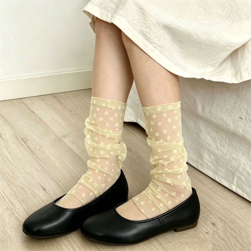Women's Floral Mesh Leg Warmers, Mid-Calf, Color Block - Image 4