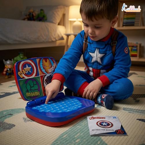 Kriiddaank Avengers Theme Educational Laptop Without Screen for Kids | Interactive Music, Alphabet & Number Learning Toy for 3+ Year Olds | Screen-Free, Safe & Durable Early Learning Toy (Red) - Image 5