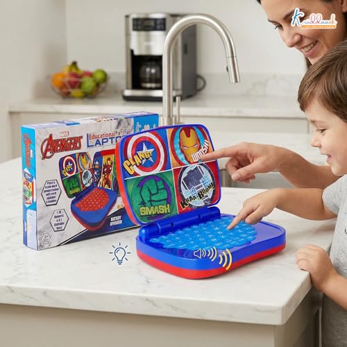Kriiddaank Avengers Theme Educational Laptop Without Screen for Kids | Interactive Music, Alphabet & Number Learning Toy for 3+ Year Olds | Screen-Free, Safe & Durable Early Learning Toy (Red) - Image 2