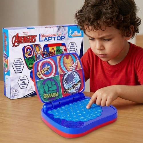 Kriiddaank Avengers Theme Educational Laptop Without Screen for Kids | Interactive Music, Alphabet & Number Learning Toy for 3+ Year Olds | Screen-Free, Safe & Durable Early Learning Toy (Red) - Image 1