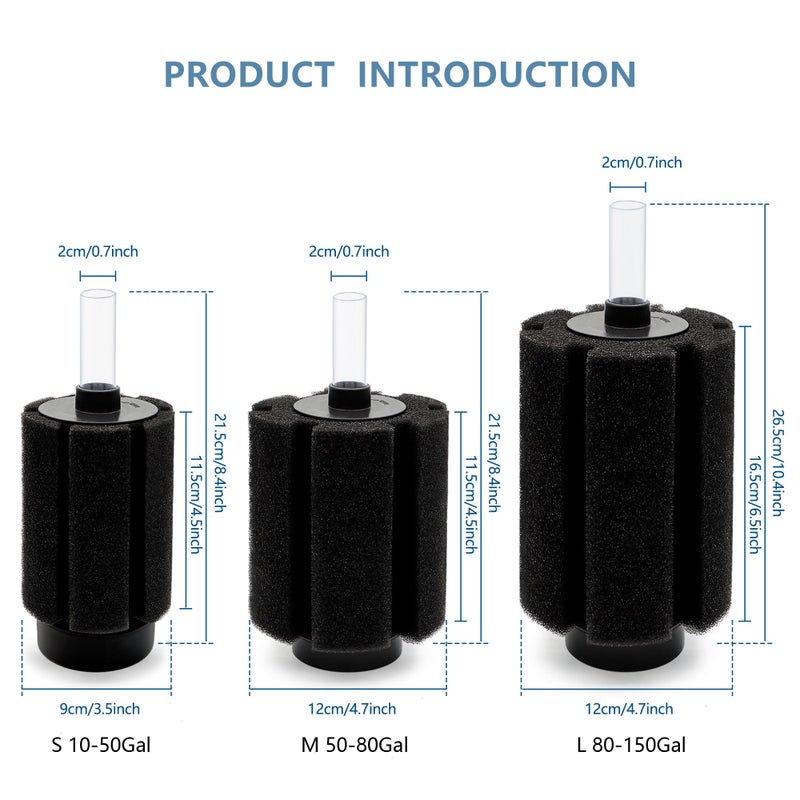 DVHEY 125-150 Gal Extra Large Aquarium Sponge Filter with Air Stone and Ceramic Media, 4 Pack Quiet Fish Tank Sponge Filter for Breeding Fry Betta Shrimp Fish Tank - Image 2