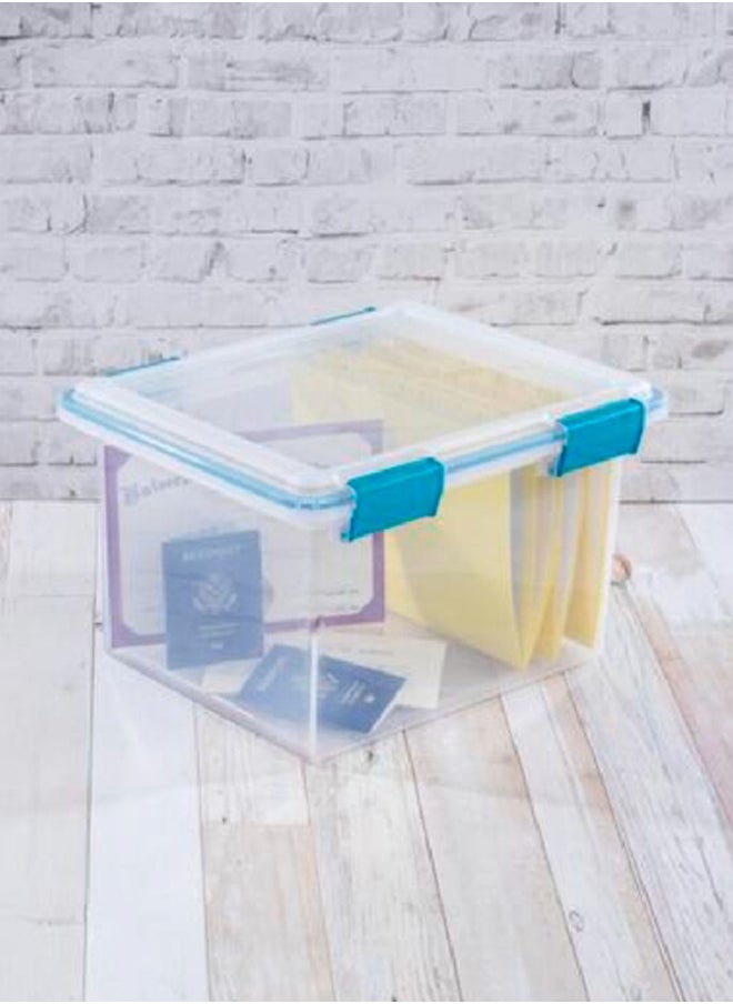 Sterilite - Premium Stackable Rectangular Space Saving Gasket Box Clear and Blue 30 L 19334304 - Image 1