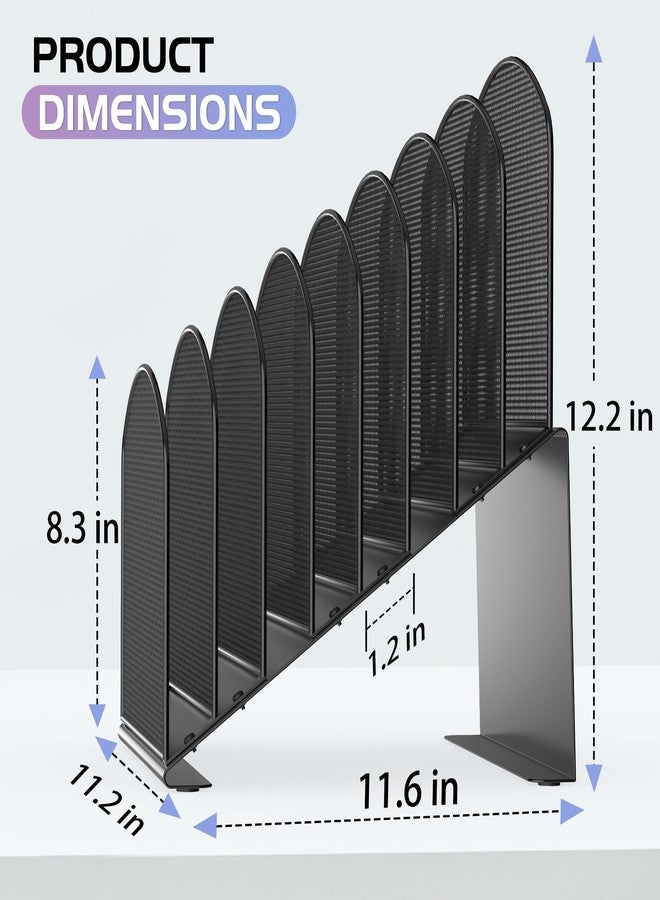 Sinboun Inclined Desk File Organizer Metal Desk Magazine Folder Holder with 8-Section Vertical Compartments Rack File Organizer for Office, Home, School, Black - Image 2
