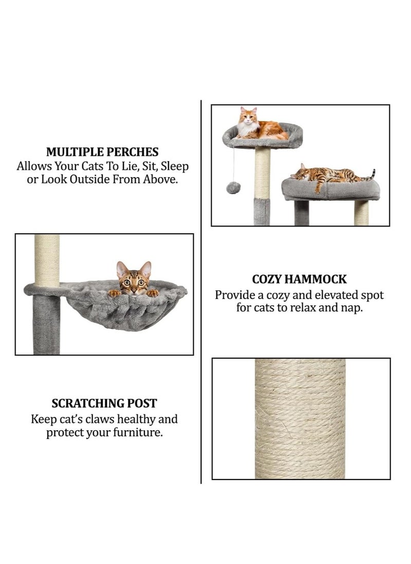 NNC PETS - Indoor cat tree tower, Cat playground with Scratching posts, Cat Condo, and Climbing ladder, 180 cm tall cat tower, Cat tree activity center with Cozy hammocks, Easy to assemble, (Grey) - Image 1