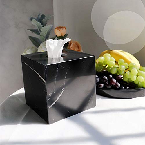 StonePlus Natural Smooth Marble Tissue Holder, Roll Paper Holder with Removable Acrylic Bottom for Tables, Night Stands, Countertops (Black, 5.7Lx5.7Wx5.7H) - Image 4
