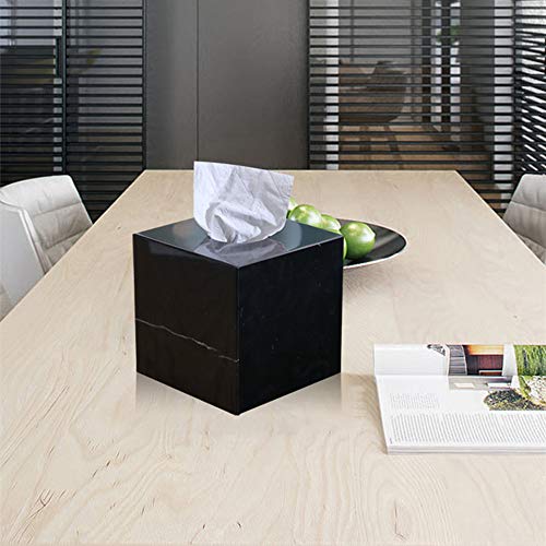 StonePlus Natural Smooth Marble Tissue Holder, Roll Paper Holder with Removable Acrylic Bottom for Tables, Night Stands, Countertops (Black, 5.7Lx5.7Wx5.7H) - Image 3