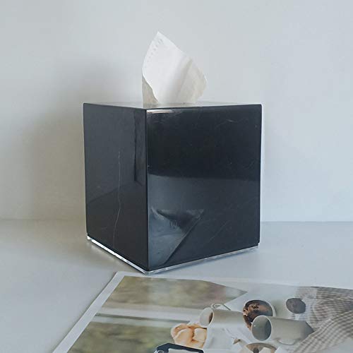 StonePlus Natural Smooth Marble Tissue Holder, Roll Paper Holder with Removable Acrylic Bottom for Tables, Night Stands, Countertops (Black, 5.7Lx5.7Wx5.7H) - Image 5