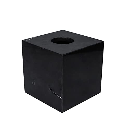 StonePlus Natural Smooth Marble Tissue Holder, Roll Paper Holder with Removable Acrylic Bottom for Tables, Night Stands, Countertops (Black, 5.7Lx5.7Wx5.7H) - Image 1