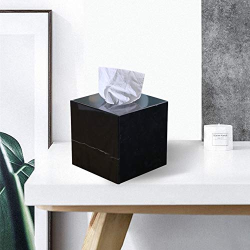 StonePlus Natural Smooth Marble Tissue Holder, Roll Paper Holder with Removable Acrylic Bottom for Tables, Night Stands, Countertops (Black, 5.7Lx5.7Wx5.7H) - Image 2