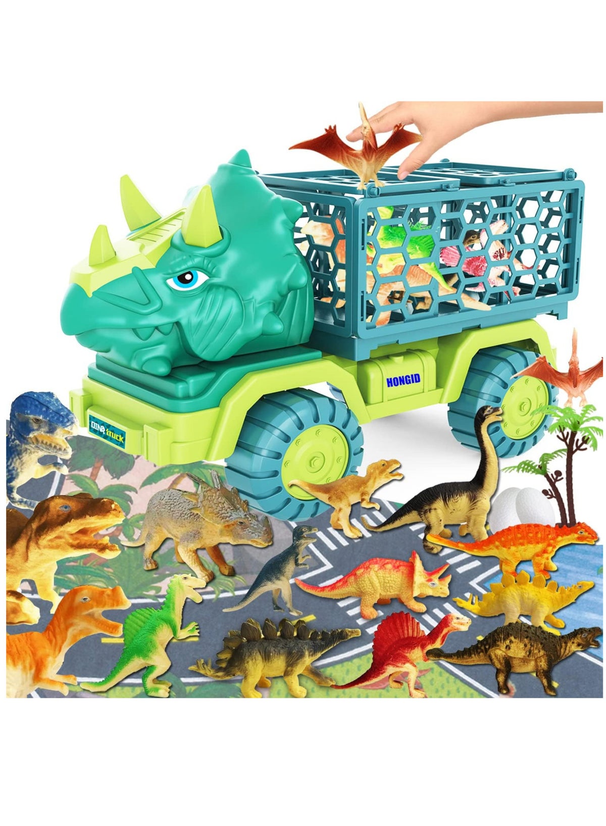 YelaJoy Dinosaur Truck Toys, Tyrannosaurus Transport Car Carrier Truck ...