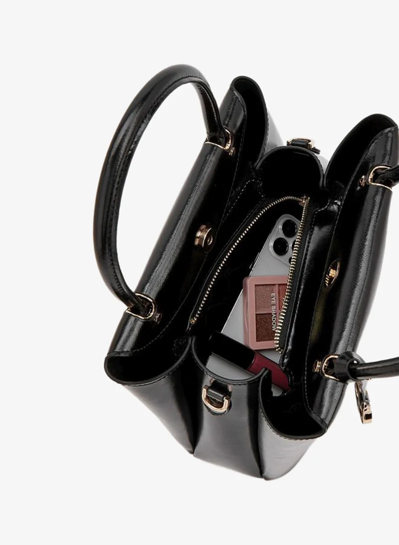Celeste BLACK Solid Tote Bag With Detachable Strap for Women | Best Price UAE