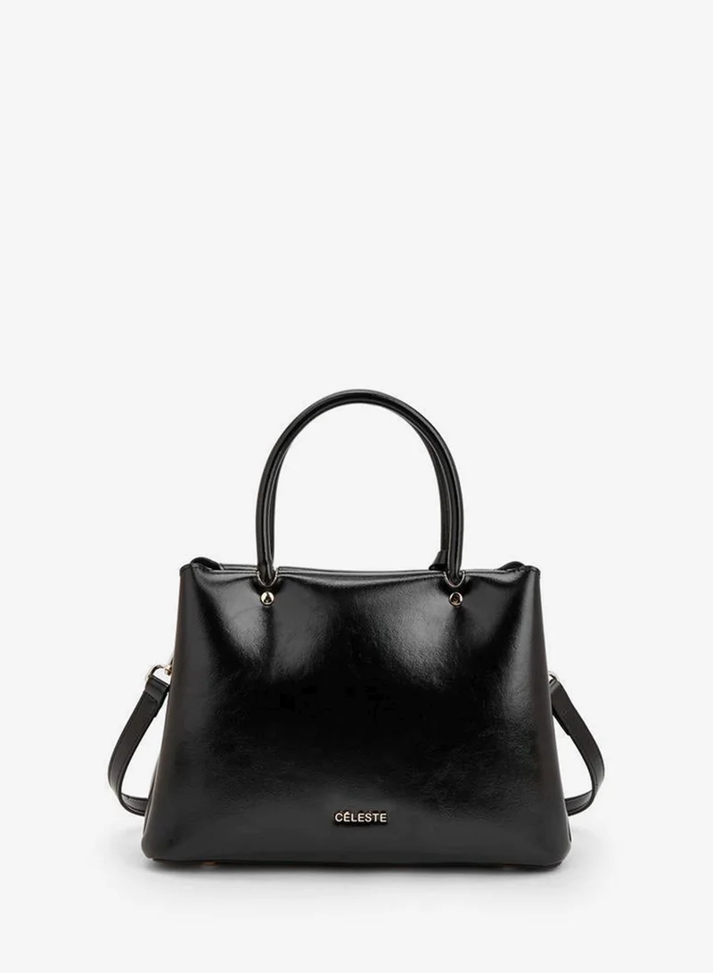 Celeste BLACK Solid Tote Bag With Detachable Strap for Women | Best Price UAE