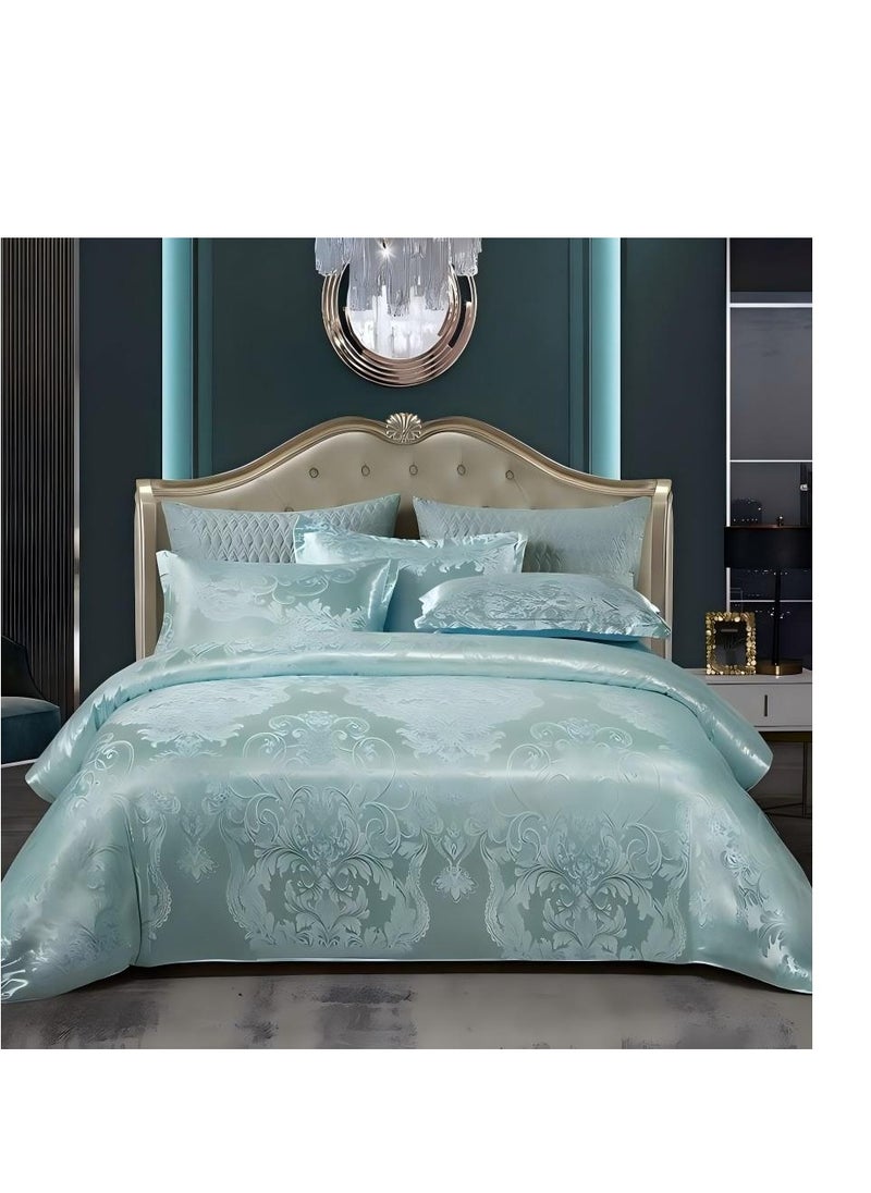 Beautiful Extra-large fiber elastic bedding set. The super soft printed cotton bedding set includes a sheet with elegant floral patterns, 1 extra-large cotton duvet cover (220x240 cm), 2 pillowcases, 1 sheet, and 4 sets（green） 