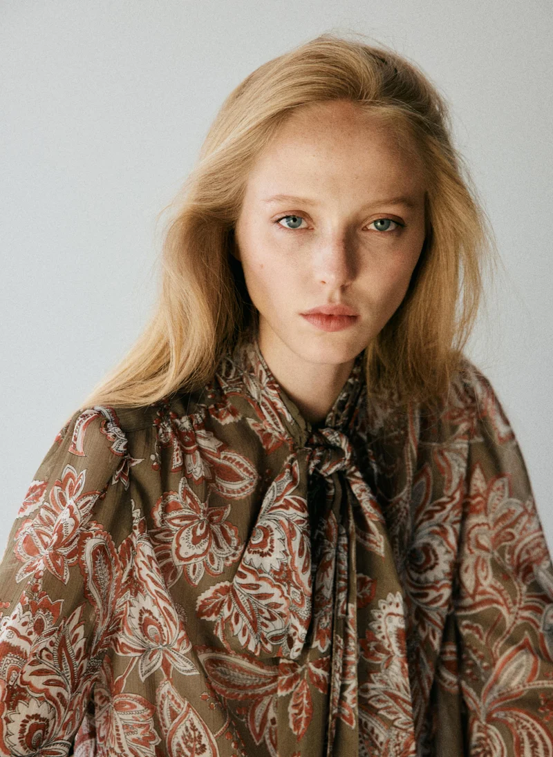 Mango 43-VERDE Floral Tie Blouse for Women | Best Price UAE