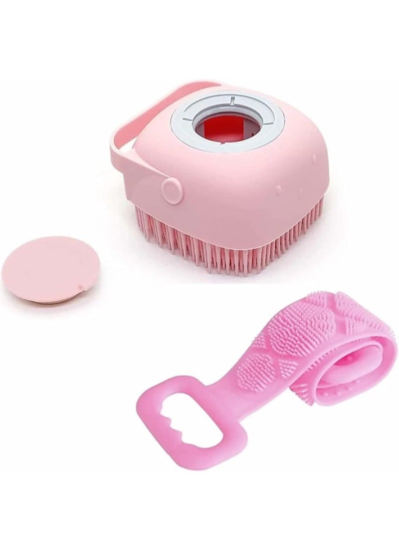 فرشاة استحمام ناعمة من السيليكون مع موزع شامبو وكاشط ظهر لتنظيف عميق وتدليك لطيف وتقشير للاستخدام في الحمام (متعدد الألوان) - Image 1