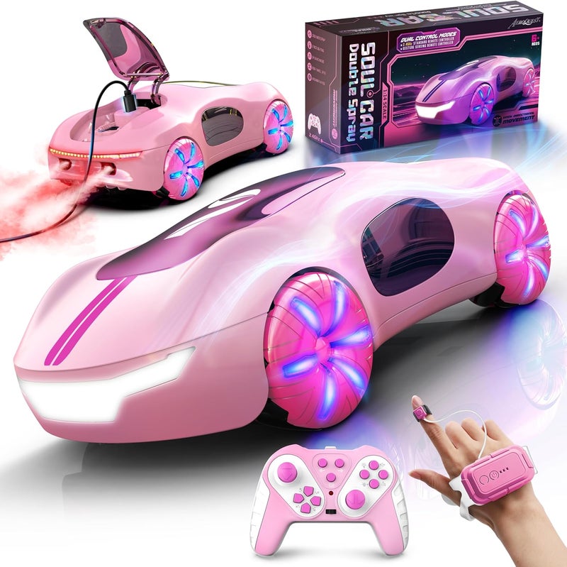 AEROQUEST Remote Controlled Car Toy Car, Rechargeable Gesture Sensor RC Stunt Car with Light and Spray, 2.4 GHz RC Drift Toy Car, Gift for Children from 6 7 8 9 10+ Years Girls - Image 1