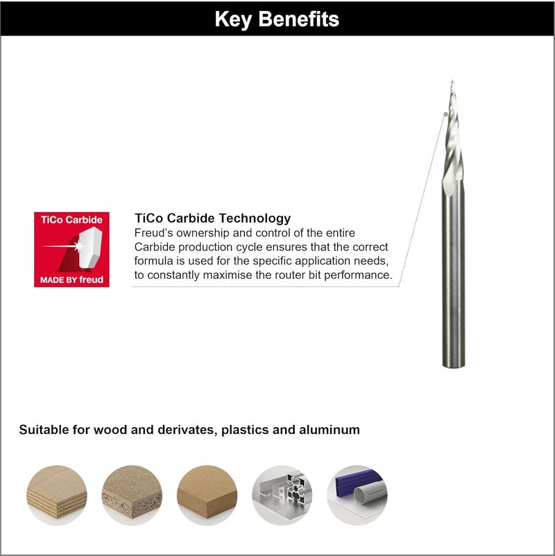 freud (BOSCH Group) F03FR04080 Carbide Carving Tool - Wood, Plastics, Aluminium - 6.35 mm - Image 4