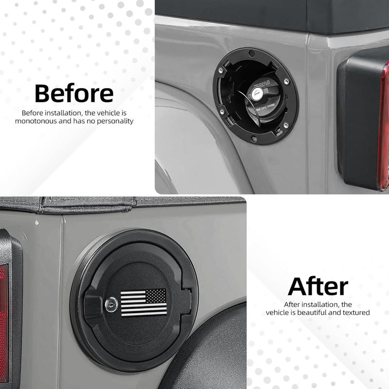 Parfyter Locking Fuel Filler Door Cap with US Flag Sticker for Jeep Wrangler 2018-2022 - Image 2