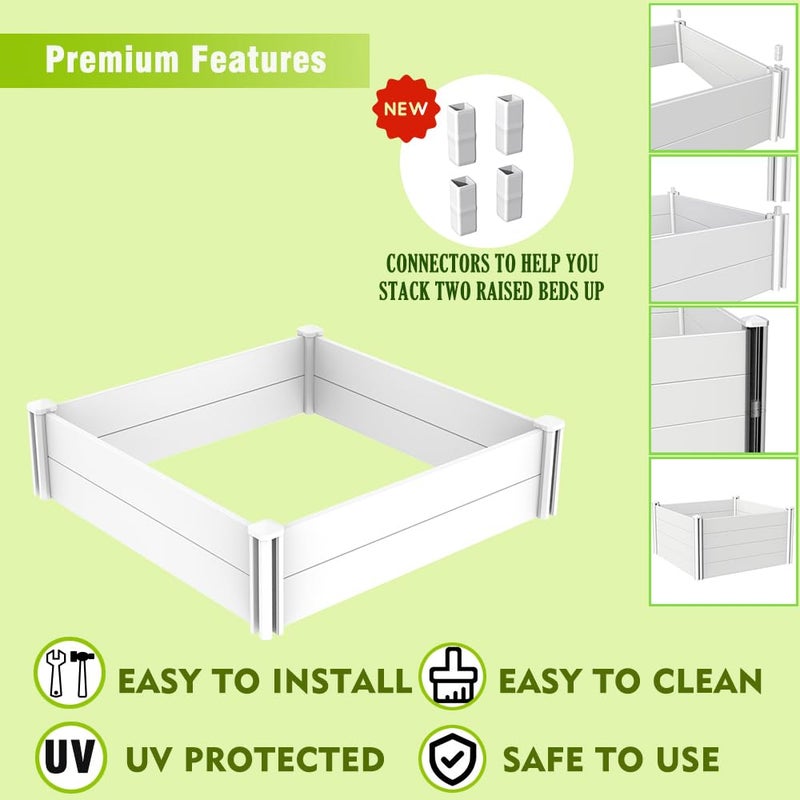 Kdgarden 4'x4' White Vinyl Raised Garden Bed Kit, Outdoor Above Ground Garden Box for Growing Vegetables, Flowers, Herbs, DIY Gardening, Whelping Pen and More - Image 2
