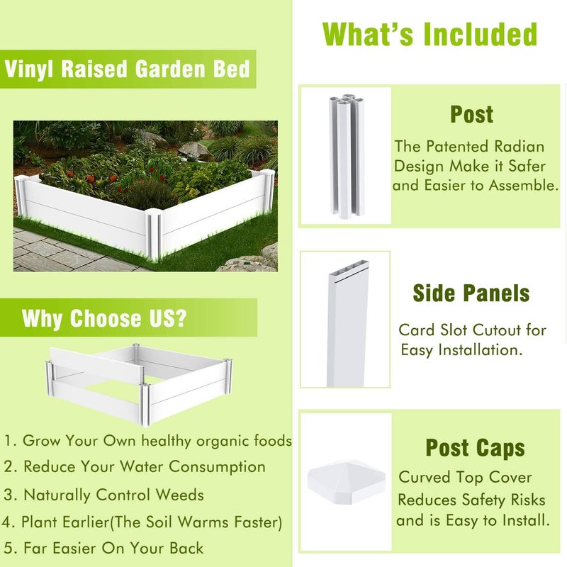 Kdgarden 4'x4' White Vinyl Raised Garden Bed Kit, Outdoor Above Ground Garden Box for Growing Vegetables, Flowers, Herbs, DIY Gardening, Whelping Pen and More - Image 3