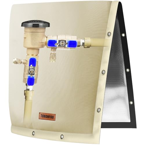 TOHONFOO 2-Way Opening Backflow Preventer Pipe Insulation Cover (5°F) - Irrigation Sprinkler Valve Cover - Water Well Pump Cover - Sturdy 5 Layers for Winter Freeze Protection (16" W x 20" H, Beige) - Image 1