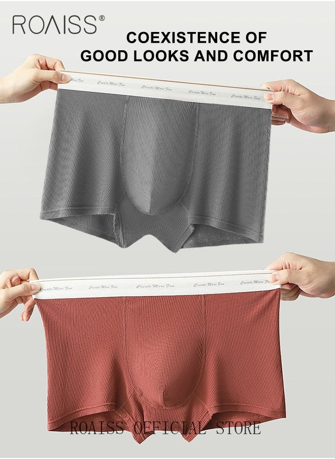 roaiss 2 Pack Lettering Boxer Briefs Mens Trunks Underwear Cotton Boxer Briefs Short Leg Comfortable Underpants  - Image 1