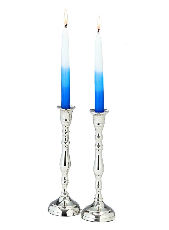 رايت لايت طقم حامل شموع للسبت مكون من قطعتين من الألومنيوم المطلي بالنيكل | هدايا يهودية أنيقة للسبت، قطعة مركزية للمضيفة، حاملات شموع تقليدية بارتفاع 7 بوصات (تصميم كلاسيكي) - Image 1