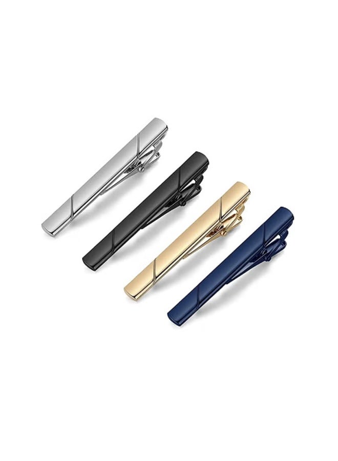 Tie Clips for Men, 4 Pack Classic Tie Clip Silver Gold Black Blue Necktie Tie Bar Pinch Clips Suitable for Wedding Anniversary Business and Daily Life 5.8cm ﻿ ﻿ - Image 1