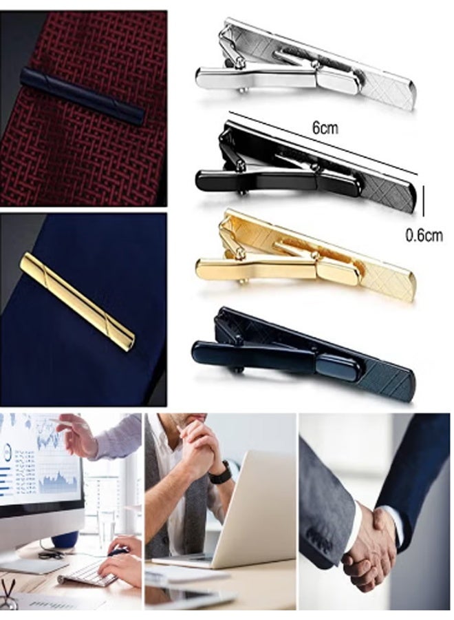 Tie Clips for Men, 4 Pack Classic Tie Clip Silver Gold Black Blue Necktie Tie Bar Pinch Clips Suitable for Wedding Anniversary Business and Daily Life 5.8cm ﻿ ﻿ - Image 4