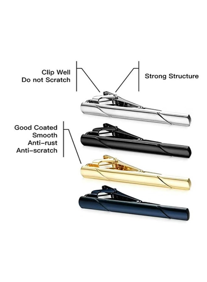 Tie Clips for Men, 4 Pack Classic Tie Clip Silver Gold Black Blue Necktie Tie Bar Pinch Clips Suitable for Wedding Anniversary Business and Daily Life 5.8cm ﻿ ﻿ - Image 3