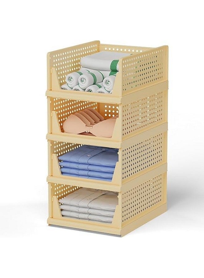 JEYANG Foldable Plastic Wardrobe Organizer - Stackable Storage Solution for Clothes, Ideal for Bathroom, Kitchen, and Bedroom Use (Pack of 12, Yellow) - Image 1